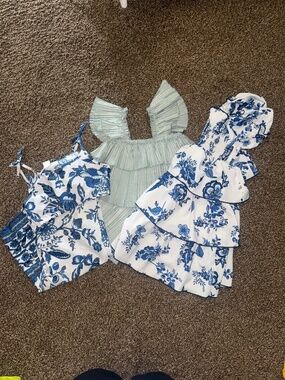 SHEIN Girls Bundle Size 5Y – 3 Outfits (Floral Set, Mint Set, Ruffle Top)